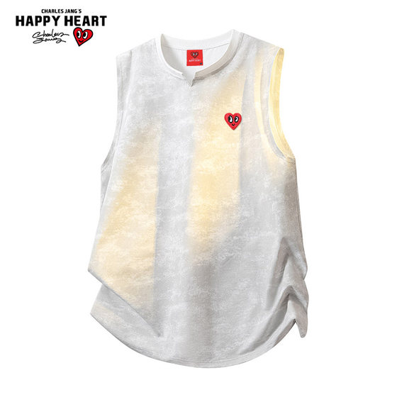 
Charles Peach Heart Summer American tie-dyed vest men loose sweat-absorbing versatile casual couple sleeveless T-shirt short-sleeved