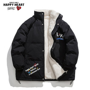 
Charles Heart American style stand collar cotton coat men's 2026 winter velvet thickened warm cotton coat couple jacket