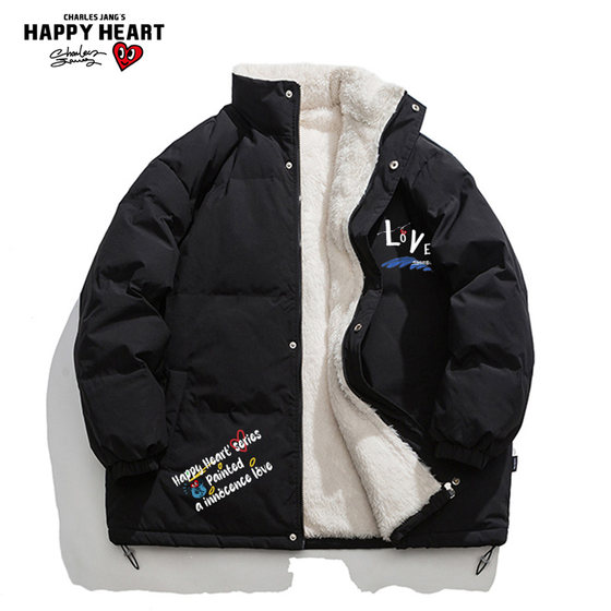 
Charles Heart American style stand collar cotton coat men's 2026 winter velvet thickened warm cotton coat couple jacket