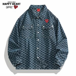 
Charles Tao Xin [Same Style as Wang Churan] Presbyopia Denim Jacket for Men and Women Washed Retro Couple Casual