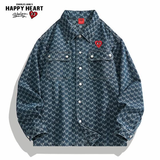 
Charles Tao Xin [Same Style as Wang Churan] Presbyopia Denim Jacket for Men and Women Washed Retro Couple Casual