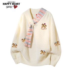 
Charles Love Heart Year of the Horse 2026 new men's and women's lazy collar sweater tops new winter couple sweaters
