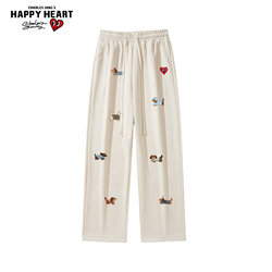 Charles Heart Pet Dog Print Casual Trousers for Men and Women Spring and Autumn Loose Straight Drawstring 2025 New Style