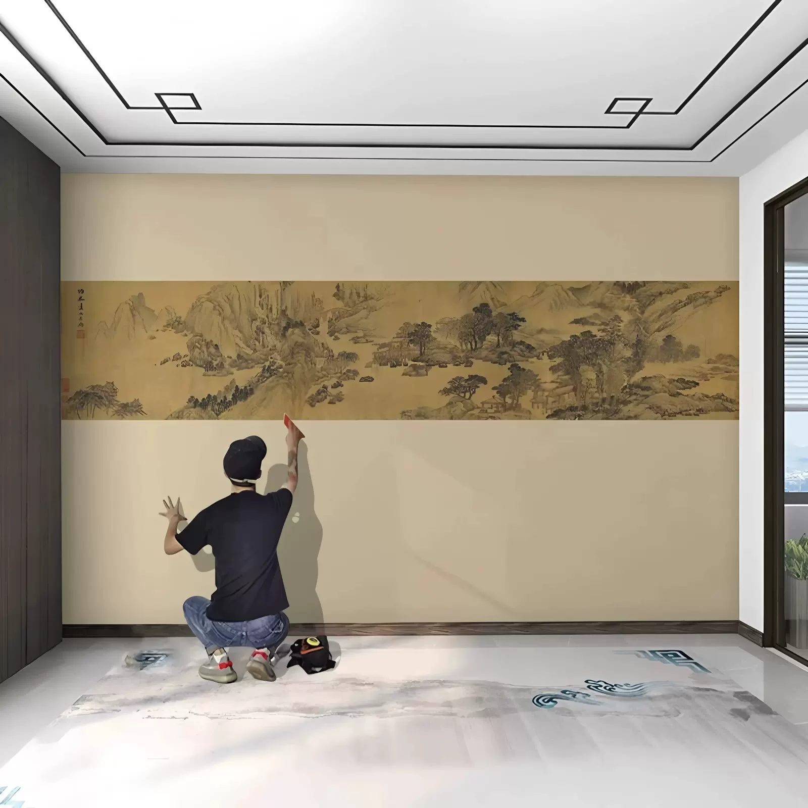 中国屏風 刺繍 雲林山房一修 四季山水 インテリア アンティーク O1CN01aLFQtZ1m5chD7Simk_!!