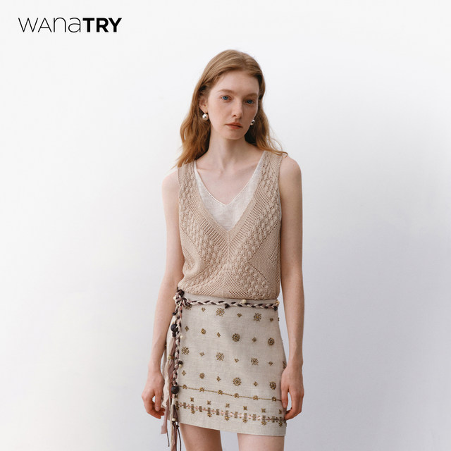 wana try fake two-piece crochet vest top 2025 summer new style gentle inner top