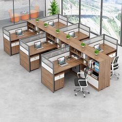 Office Building Staff Desk Corner Screen Office Card Slot Financial Room Office Desk and Chair Set Plaid Room Work Station