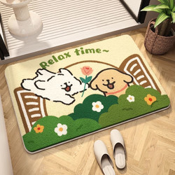 Cute Line Drawing Puppy Floor Mat, Faux Cashmere Carpet, Cartoon Toilet Bathroom Mat, Bathroom Floor Mat, Absorbent Mat