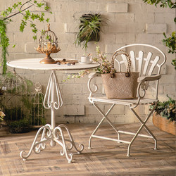 French-Style Afternoon Tea Table and Chair Set, Vintage Distressed Monet Garden Outdoor Courtyard Wrought Iron Balcony Small Round Table and Chairs