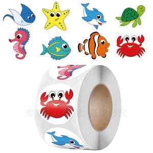 500 cartoon cartoon bottom fish, crab, dolphin, turtle sticker, gum, children's reward, praise learning label
