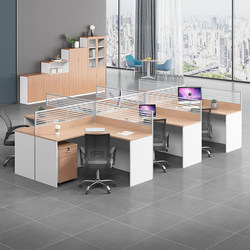 Staff Desk 2/4/6 Person Position King Ten Corner L-Shaped Plaid Screen Partition Staff Desk and Chair Combination