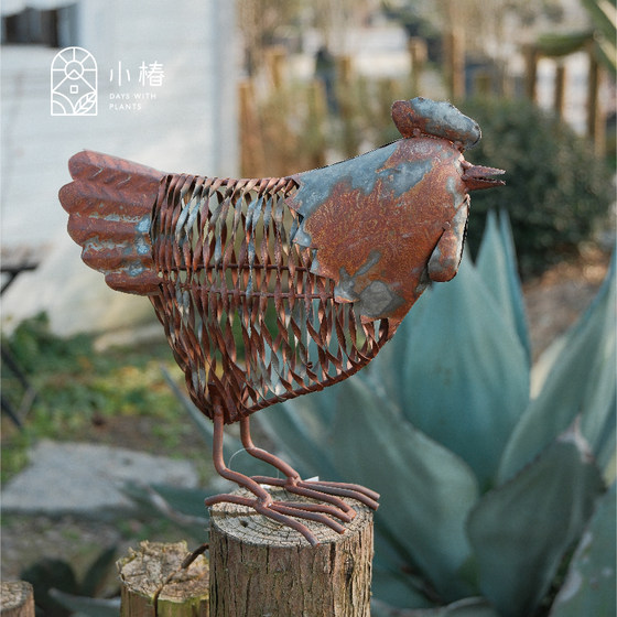 Kochun Hiyori Cottage Chicken Foreign Trade Iron Art Retro Old Cute Animal Ornament Flower Tube Pergola Stand Kettle