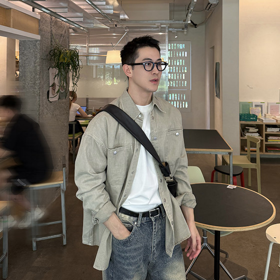 
Nick Tian khaki soft denim jacket shirt men's autumn new Korean simple loose casual and versatile