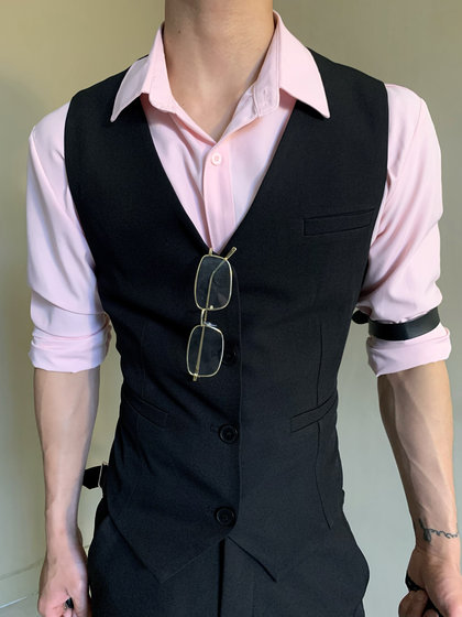 
British style black suit vest high-end handsome men and women ascetic neutral style slim vest suit horse clip