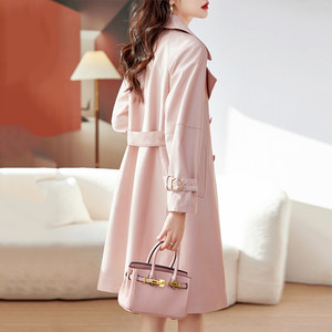 
Pink windbreaker jacket for women 2025 new iron-free and anti-wrinkle mid-length high-end super good-looking temperament coat spring and autumn