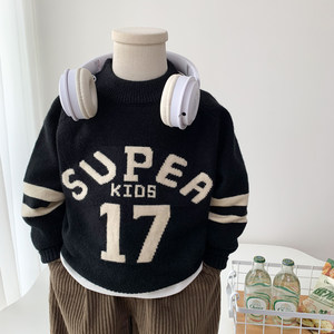 
Boys' round neck sweater autumn and winter 2025 new children's style letter knitted bottoming shirt middle children pullover sweater