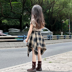 Girls' Super Stylish Summer Skirt, 2026 New Style Girls' Short Skirt, Summer Wear, Irregular Plaid Skirt