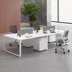 Screen Partition Office Desk for 2 People, Modern Minimalist Steel Frame Office Desk for 4 People