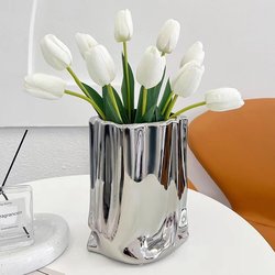 Entrance Table Bedside Ceramic Flower Arrangement Nordic Style Light Luxury Morandi Pleated Vase Decoration Living Room Tv Cabinet