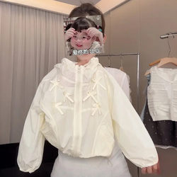 Girls' Sun Protection Clothing Summer 2026 New Style Kidsren's Stylish Bow Hooded Jacket Little Girl Casual Top Trendy