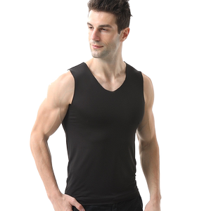 1/2 pieces of spring and summer men's vest men without trace ice silk vest slimming large size v -neck shoulder sports bottom shirt clothes