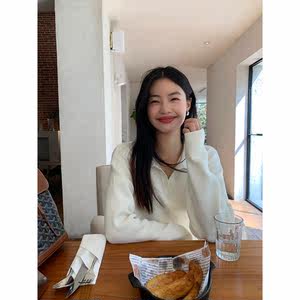 
pusumede miu department senior sister polo collar sweater women casual lazy style loose v-neck pullover knit top