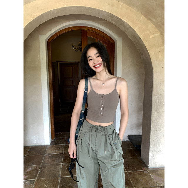 pusumede knitted small suspender vest with chest cushion for women in summer wear high waist slim body