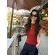 pusumede black half-high neck small flying sleeve T-shirt for women short-sleeved slim look slim temperament inner knitted top