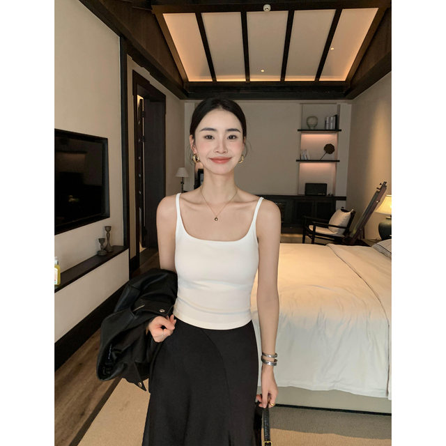 Pusumede black square collar suspender vest for women new style inner versatile slim fit short knitted top
