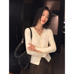 Pusumedev Collar Knitted Cardigan Women's Outer Wear Waist Design Top