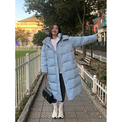Pusumede Black 90 White Duck Down Jacket For Women Winter 2023 Long Hooded Thickened Over-the-knee Loose Coat