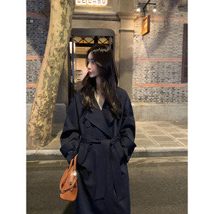 
pusumede South Korean special touch loose temperament windbreaker jacket for women Korean waist-closed casual mid-length coat