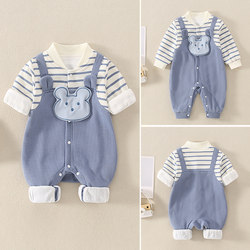 6 Super Cute December Baby Clothes Spring and Autumn Set for Boys, Spring Outfit Jumpsuit, Fake Two-Piece Stylish Outing Clothes 9