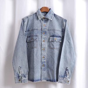 
Tough and handsome! European high street! Cotton washed spring men's skin-friendly denim shirt jacket for couples to wear inside and outside