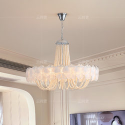 French-Style Floral Glass Living Room Chandelier, Warm Pearl Light, Luxurious and Romantic Master Bedroom Lamp, High-End New Dining Room Lamp