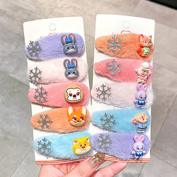 Children's Zootopia Plush Cartoon Hair Clips for Girls, Cute Bb Clips for Baby Girls, Forehead Hair Clips, Hair Accessories
