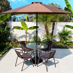 Outdoor Table and Chair Set with Umbrella, Three-Piece Combination for Garden Balcony, Leisure Small Coffee Table, Outdoor Open-Air Courtyard Table and Chairs