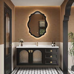 French-Style Light Luxury Oak Bathroom Cabinet Set with Integrated Ceramic Basin Washstand and Sink