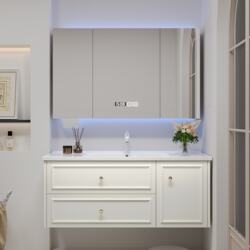 French-Style Light Luxury Bathroom Cabinet Set, Integrated Ceramic Washbasin and Cabinet for Bathroom