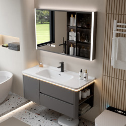 Light Luxury Style Ceramic Integrated Basin with Rounded Corners Bathroom Cabinet Set, Washbasin, Sink, and Vanity Unit