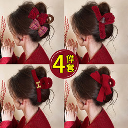 Autumn and Winter Red Plush Hair Clip for Women, Back of the Head Hairpin, 2025 New Style, High-End Large Shark Clip Hair Accessory