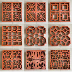 Square Small Sun Ceramic Flower Window Xiamen Minnan Chinoiserie Cut Out Decorative Flower Grids Wall Partition Background Red Brick Grids