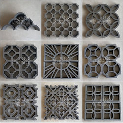 Chinese-Style Ancient Building with Blue Brick Partitions, Money Flower Windows, Garden Walls, Hollow Four-Leaf Ceramic Bricks, Gray Background Wall, Ancient Money Bricks