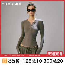 Mitaogirl Kendall Yoga Wear Women's Long-Sleeved Slim-Fitting Henry Collar Sports Top Pilates Training Fitness Wear