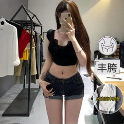 Li Li Clothing Low-Waisted Rolled Hem Denim Shorts for Women, 2026 Summer New Style, Slimming and Hip-Hugging Shorts for Hot Girls