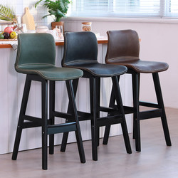 Nordic Solid Wood Bar Stool High Stool with Backrest for Home Use, Bar Stool for Front Desk, Cafe, Bar Chair, Light Luxury and Simple Design