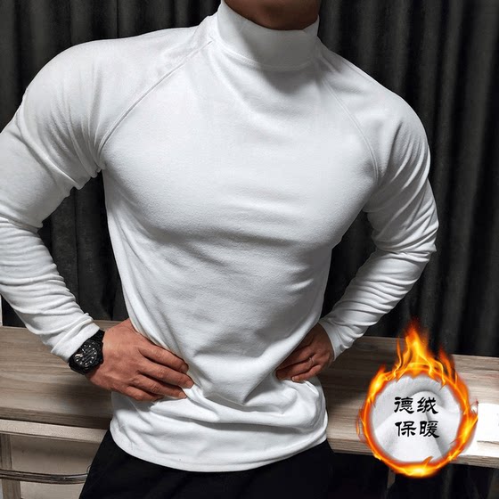 
DeRong American autumn and winter fitness warm sports half-high collar long-sleeved T-shirt slim long heavyweight bottoming shirt for men