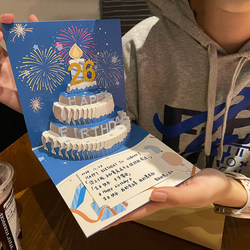 Birthday Card with 3D Fireworks, Music Recording, Handwritten, Couple Gift, High-End Gift, Handmade Small Card