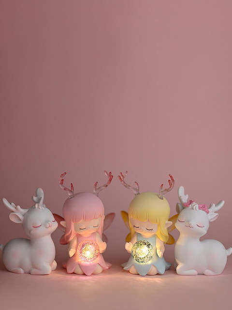 Cute Deer Girl Night Light Room Decoration Bedroom Ornament Healing ...