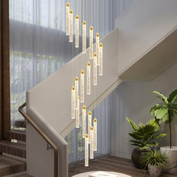 Modern Luxury Loft Apartment Villa Living Room Crystal Chandelier with Spiral Staircase Design, Suitable for Duplex Buildings