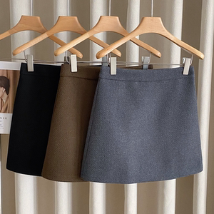 
Retro thickened gray skirt large size woolen A-line skirt autumn and winter versatile anti-exposure arm-wrapped skirt for small people